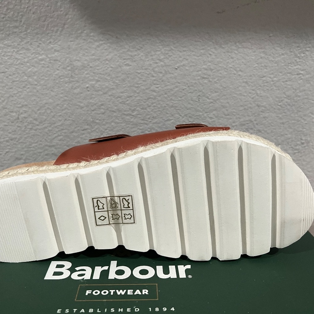NEW Barbour Lucille Leather Espadrille Sandal Double Buckle Strap Brown Slip On - Picture 7 of 7